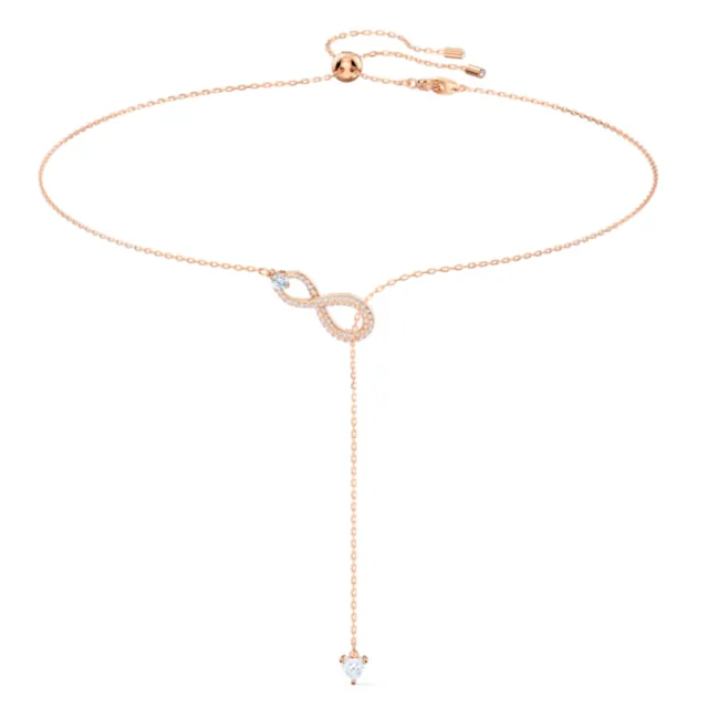 【SWAROVSKI 施華洛世奇】官方直營 Hyperbola 無限Y形項鏈 白色 鍍玫瑰金色 | 5521346