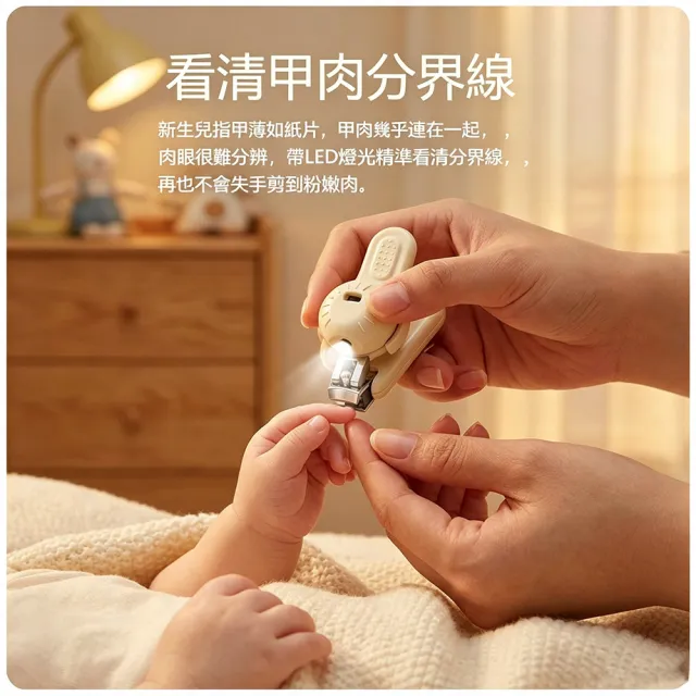 【ELAINE】帶燈嬰兒指甲剪套裝 嬰幼兒指甲護理組 寶寶指甲剪 指甲銼(LED照明夜燈輔助 附收納盒)