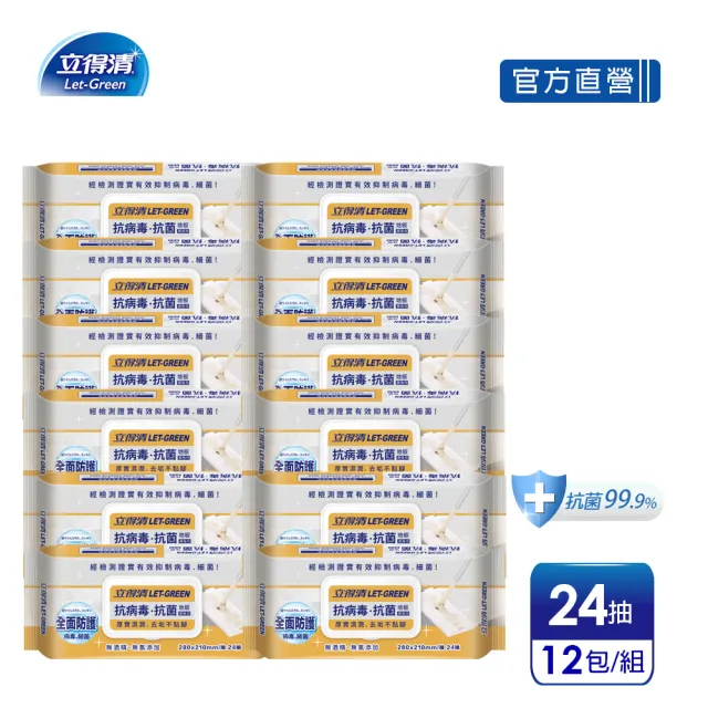 【立得清】抗病毒•抗菌地板濕拖巾-24抽x12包(專利級守護·溫和又有效)
