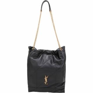 【YSL】Saint Laurent 小型 JAMIE POCHON 小羊皮抽繩肩背鍊帶包(黑色)(束口 手袋 鏈條 子母包)