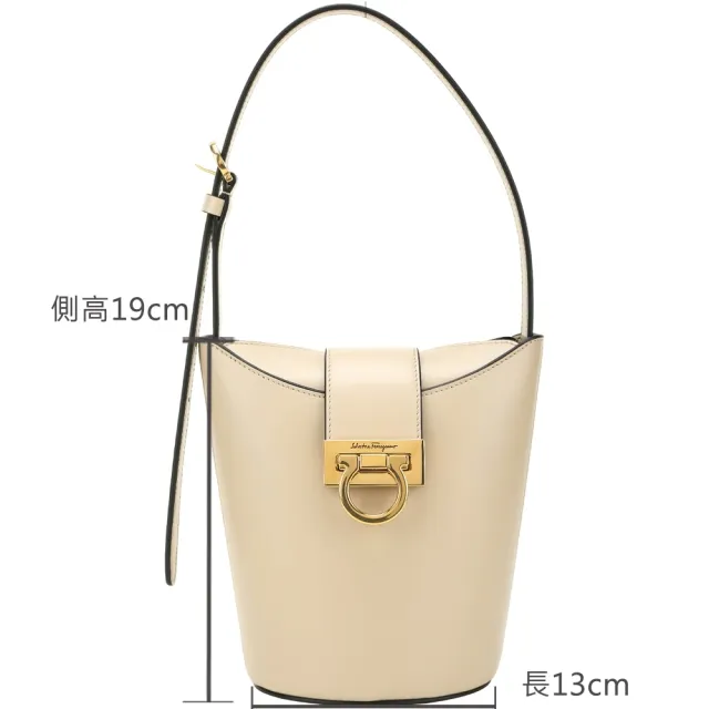 【Salvatore Ferragamo】Trifolio 馬蹄金釦牛皮肩背水桶包(卡其色)
