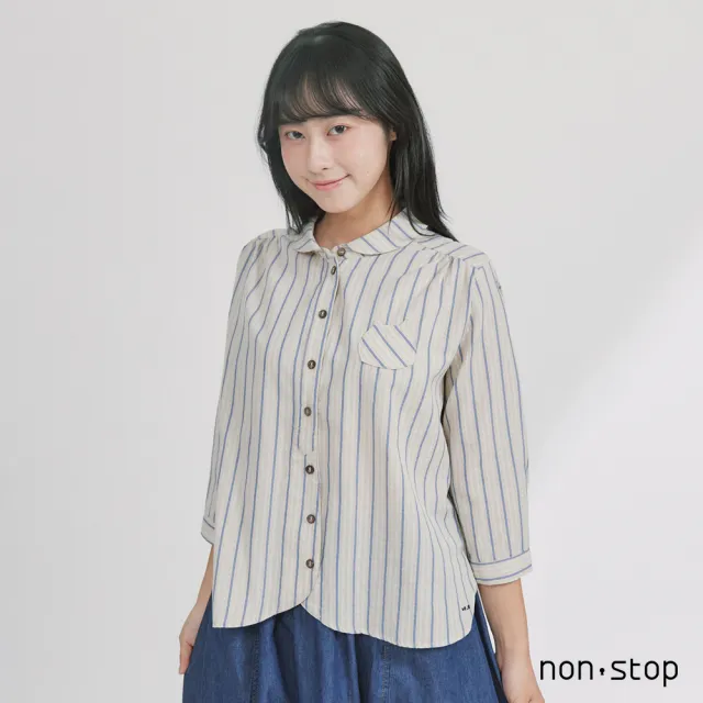 【non-stop】條紋門襟交錯剪裁襯衫-2色