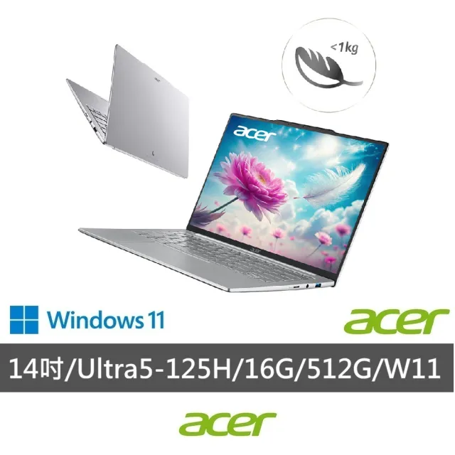 【Acer】筆電包/羅技鼠★14吋極致輕薄AI筆電-浮光銀(Swift Air/SFA14-71M-55BF/Ultra5-125H/16G/512G/W11)
