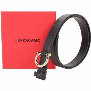 【Salvatore Ferragamo】GANCINI 25mm 皮帶 馬蹄扣小牛皮腰帶(黑色)