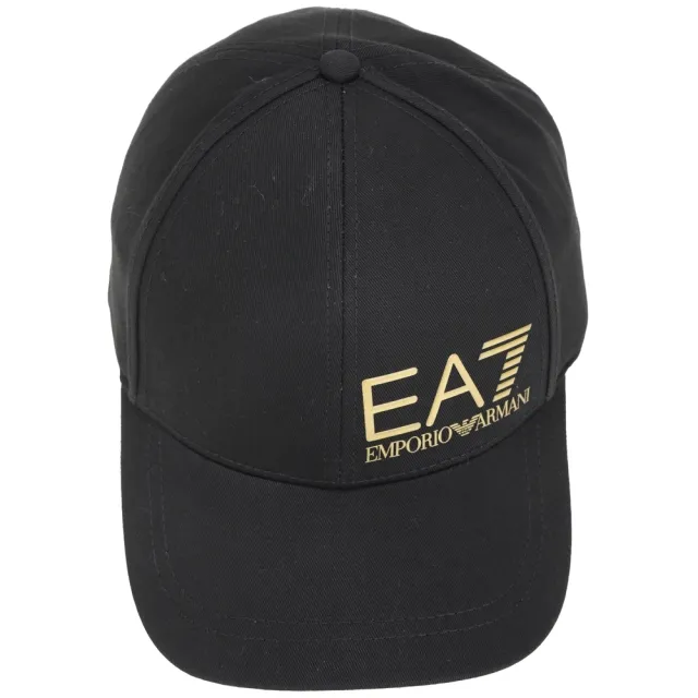 【EMPORIO ARMANI】EA7 男女共用 老鷹字母徽標貼印帆布棒球帽(金字/黑)