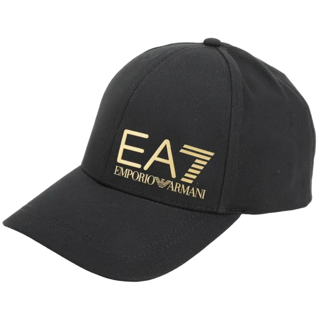 【EMPORIO ARMANI】EA7 男女共用 老鷹字母徽標貼印帆布棒球帽(金字/黑)