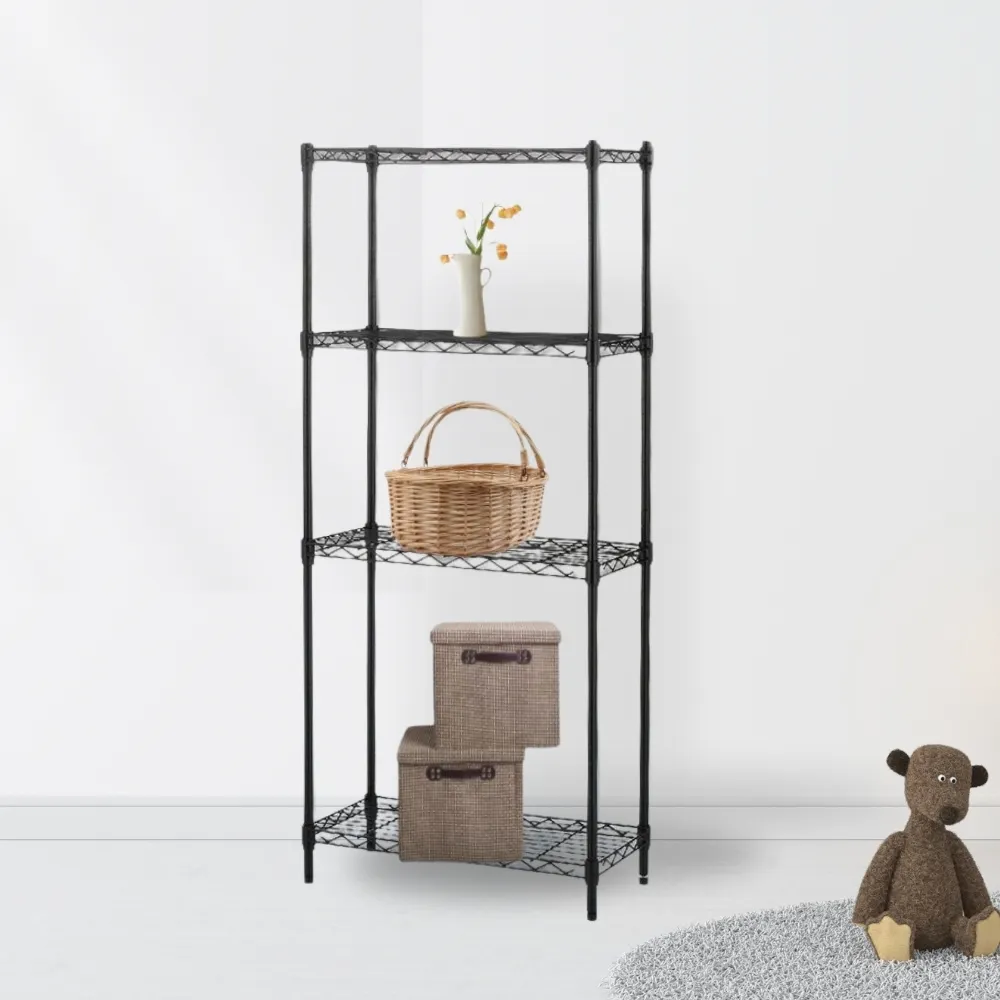 【KIWISH】MIT輕型四層置物架60x35x180cm-黑色(鐵架/收納架/層架/置物架/防鏽架/書架/廚房架)