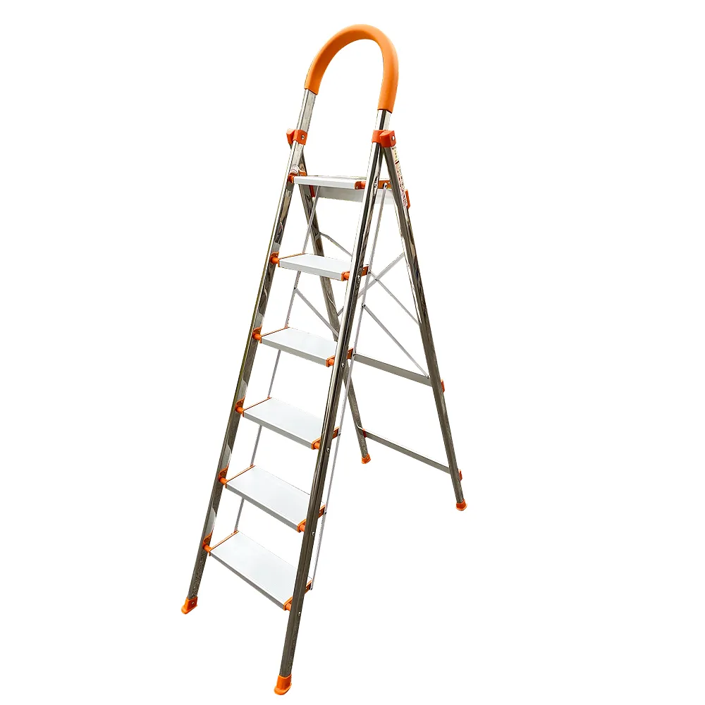 【WIN-WIN 穩穩】六階梯 D型不鏽鋼梯-橘色 耐重150KG(六階梯/摺疊梯/防滑梯/梯子/家用梯/人字梯/A字梯)