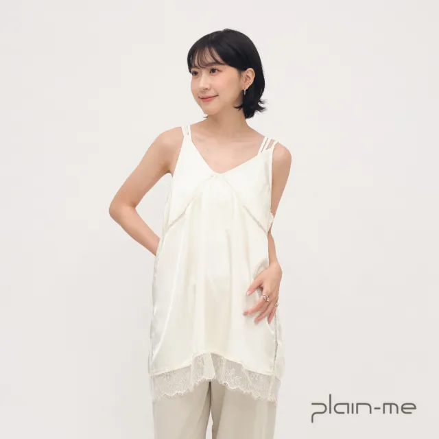 【plain-me】SAAKO 背心 疊穿 女上衣 拼接 蕾絲 光澤 緞面蕾絲拼接背心_SAA0133-262