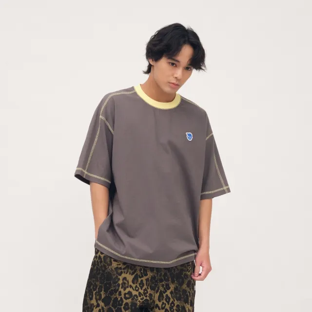 【plain-me】男女款 短袖上衣 條紋 短T 毛巾布 男女裝  寬鬆  小P社長撞色爬線短袖TEE_PPP0013-262