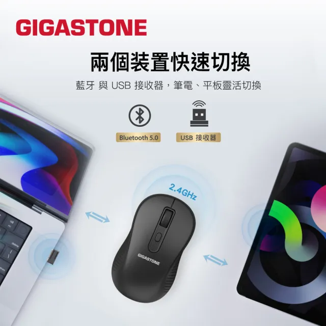 【Gigastone 立達國際】M310 無線藍牙滑鼠(雙裝置切換/智能省電模式/對稱人體工學設計/黑白2色任選)