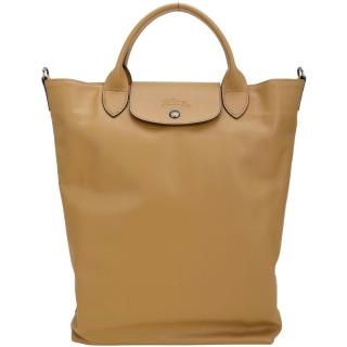 【LONGCHAMP】Le Pliage Xtra M 牛皮短提把手提直立托特包(煙草色 通勤包 電腦包)