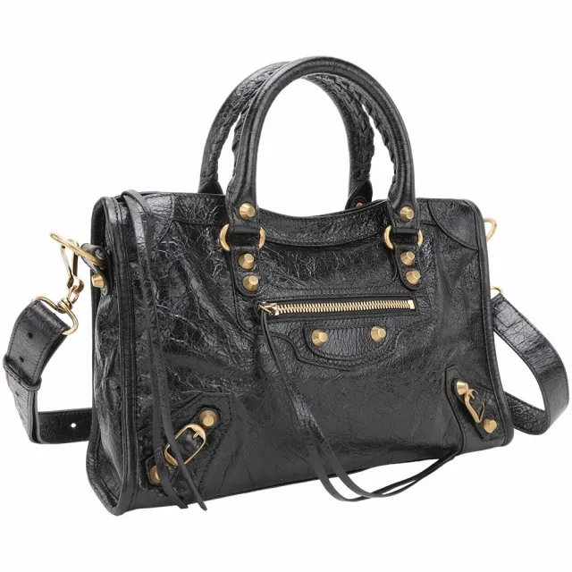 【Balenciaga 巴黎世家】Le City 小型 Arena揉製羊皮金扣手提/斜背機車包(黑色 兩用包 肩背包)
