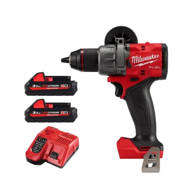 【Milwaukee 美沃奇】18V無刷震動 電鑽 起子機(M18 FPD3主機+3.0鋰電池兩顆+充電器)