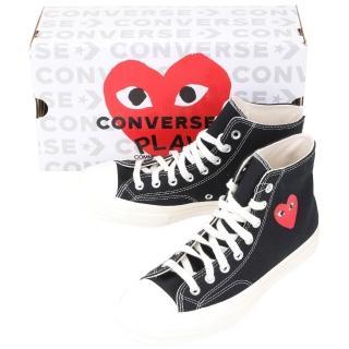 【Comme Des Garcons CDG】川久保玲 PLAY x Converse聯名 大眼愛心印花黑色高筒帆布休閒鞋(男女通用)