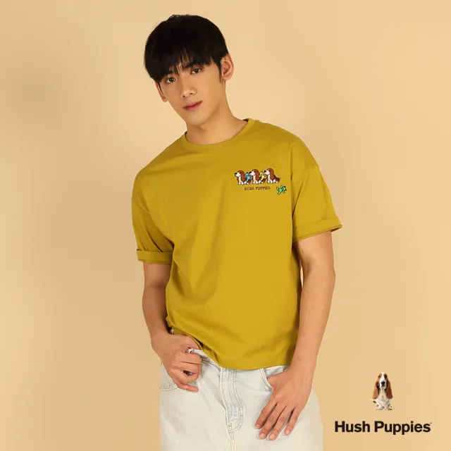 【Hush Puppies】男女共穿 T恤 涼感Q版坐姿狗刺繡T恤 (橄欖綠 / 63211801)