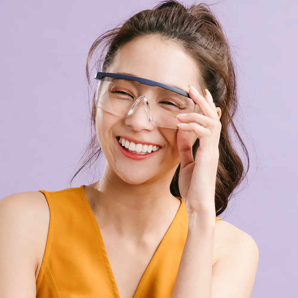 【ALEGANT】防疫霧藍框架加大鏡片伸縮鏡腳安全防護眼鏡/防護/防風-超值2入組(台灣製造護目鏡/防飛沫)