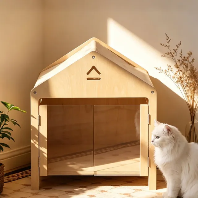 【MOOG 沐格】實木封閉式貓屋 貓咪別墅四季通用 寵物貓窩 多功能貓房子