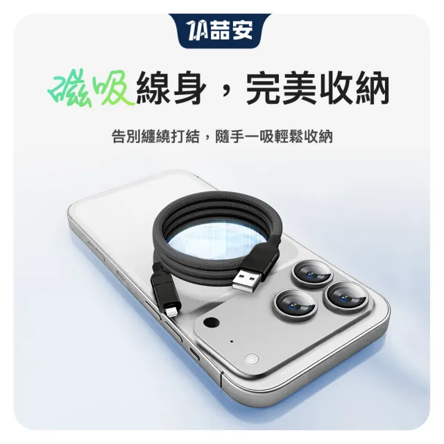 【ZA 喆安】四合一 Type-C to Type-C磁吸編織充電線1m(適用蘋果iPhone17/16/15/MacBook/手機快充線)