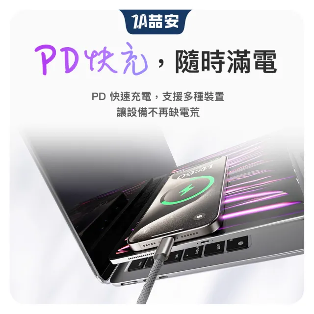 【ZA 喆安】Type-C to Type-C磁吸編織充電線1m(適用蘋果iPhone17/16/MacBook/iPad手機快充線)