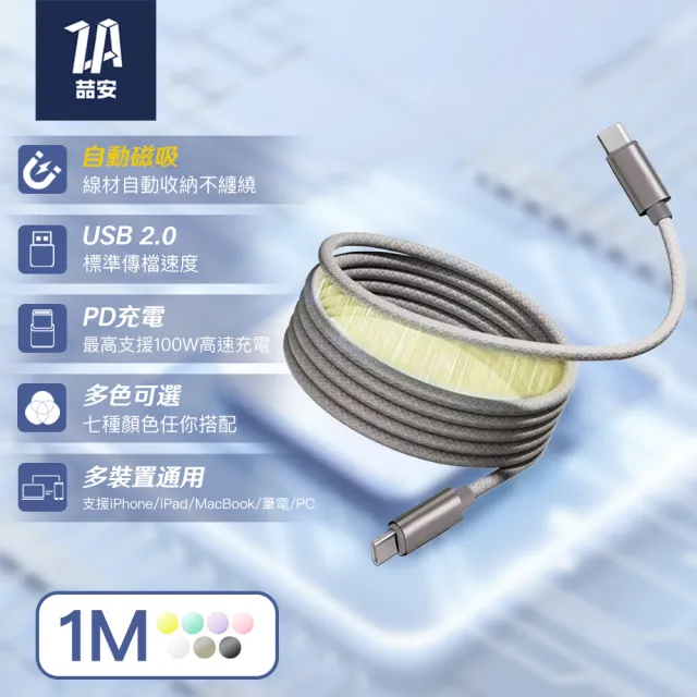 【ZA 喆安】Type-C to Type-C磁吸編織充電線1m(適用蘋果iPhone17/16/MacBook/iPad手機快充線)