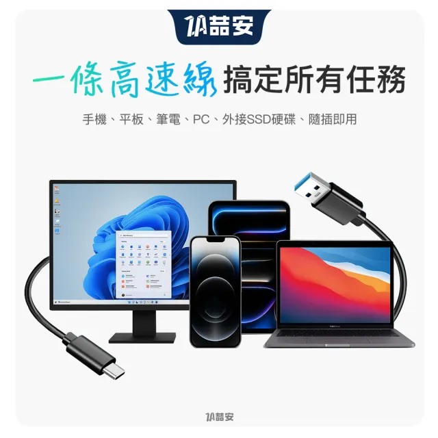【ZA 喆安】USB3.2 Gen2 10G Type-C充電線30cm USB-A to Type-C傳輸線 適用iPhone 17/筆電/手機快充線