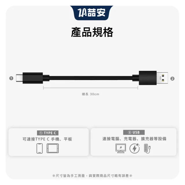 【ZA 喆安】USB3.2 Gen2 10G Type-C充電線30cm USB-A to Type-C傳輸線 適用iPhone 17/筆電/手機快充線