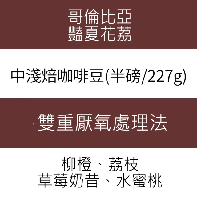 【木子家咖啡】豔夏花荔｜哥倫比亞｜雙重厭氧淺中焙單品咖啡豆(半磅/包、PROBAT烘豆機、柳橙、荔枝)