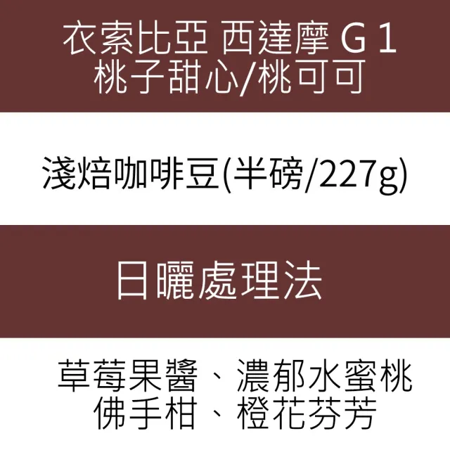 【木子家咖啡】西達摩G1桃子甜心/桃可可｜衣索比亞淺焙咖啡豆(半磅/包、PROBAT烘豆機、草莓水蜜桃薰衣草)