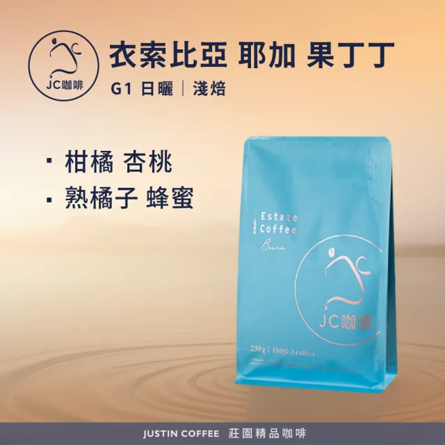 【JC咖啡】衣索比亞 耶加雪菲 果丁丁 G1 日曬 咖啡豆1包│淺焙(半磅;230g;莊園咖啡)