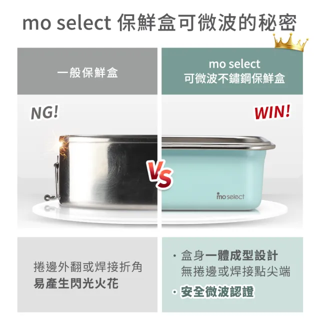 【mo select】超值4入組-可微波密封不鏽鋼保鮮盒800mlx2+1200mlx2(mo選/便當盒/保鮮收納/食物儲存盒)