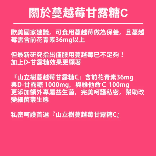 【Shanlishu 山立樹】蔓越莓甘露糖維他命C(180入/罐 女性益生菌 甘露糖1000mg 前花青素45mg 傷口癒合)