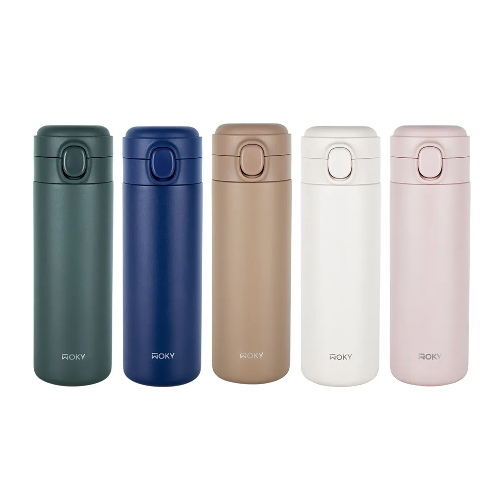 【WOKY 沃廚】2入_輕芯鈦瓷易潔層彈蓋保溫杯450ml(保溫瓶)