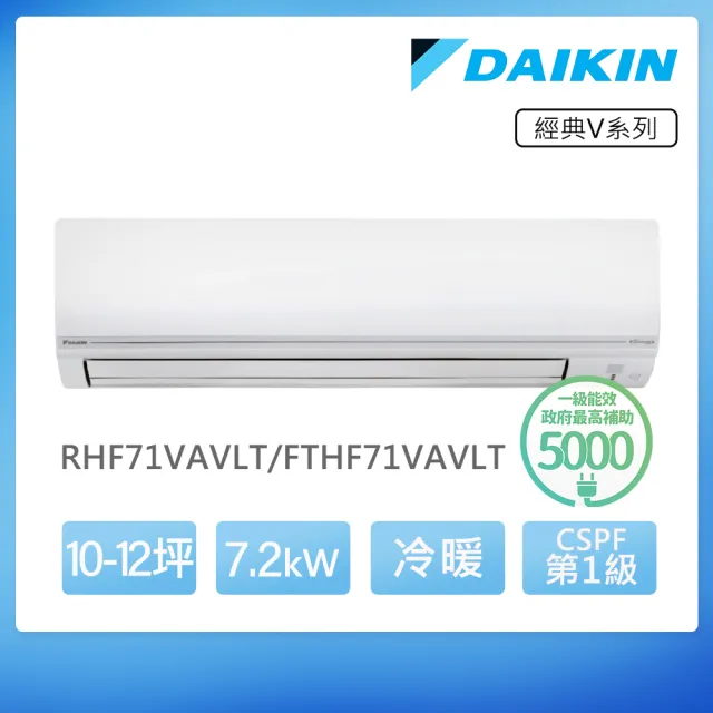 【DAIKIN 大金】空調速配★經典V10-12坪R32一級變頻冷暖7.2KW分離式空調(RHF71VAVLT/FTHF71VAVLT)