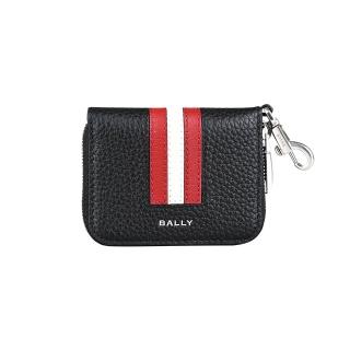 【BALLY】BALLY精品小牛皮紅白直條拉鍊鑰匙收納包(黑)