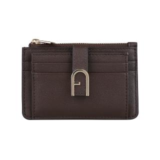 【FURLA 芙拉】FURLA精品粒面小牛皮拉鍊零錢卡夾(咖啡)