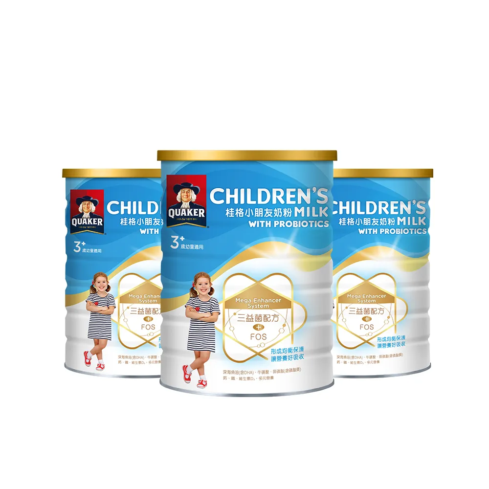 【QUAKER 桂格】三益菌小朋友奶粉 1500g*3罐(4號 3-10歲幼童適用)