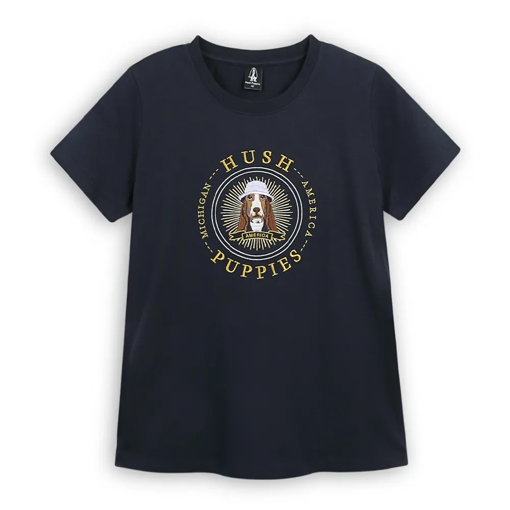 【Hush Puppies】女裝 T恤 經典漁夫帽狗圓章T恤 (丈青 / 63211901)