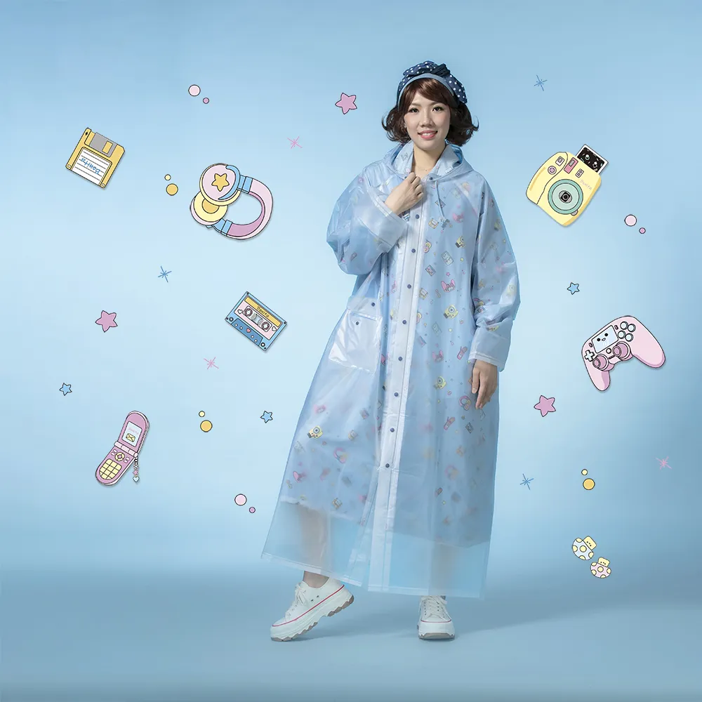 【Bonita 葆倪】復古潮電 雙層雨衣/965-5001-53/天藍色(專利設計 外層防水 內層印花布 透氣又時尚)