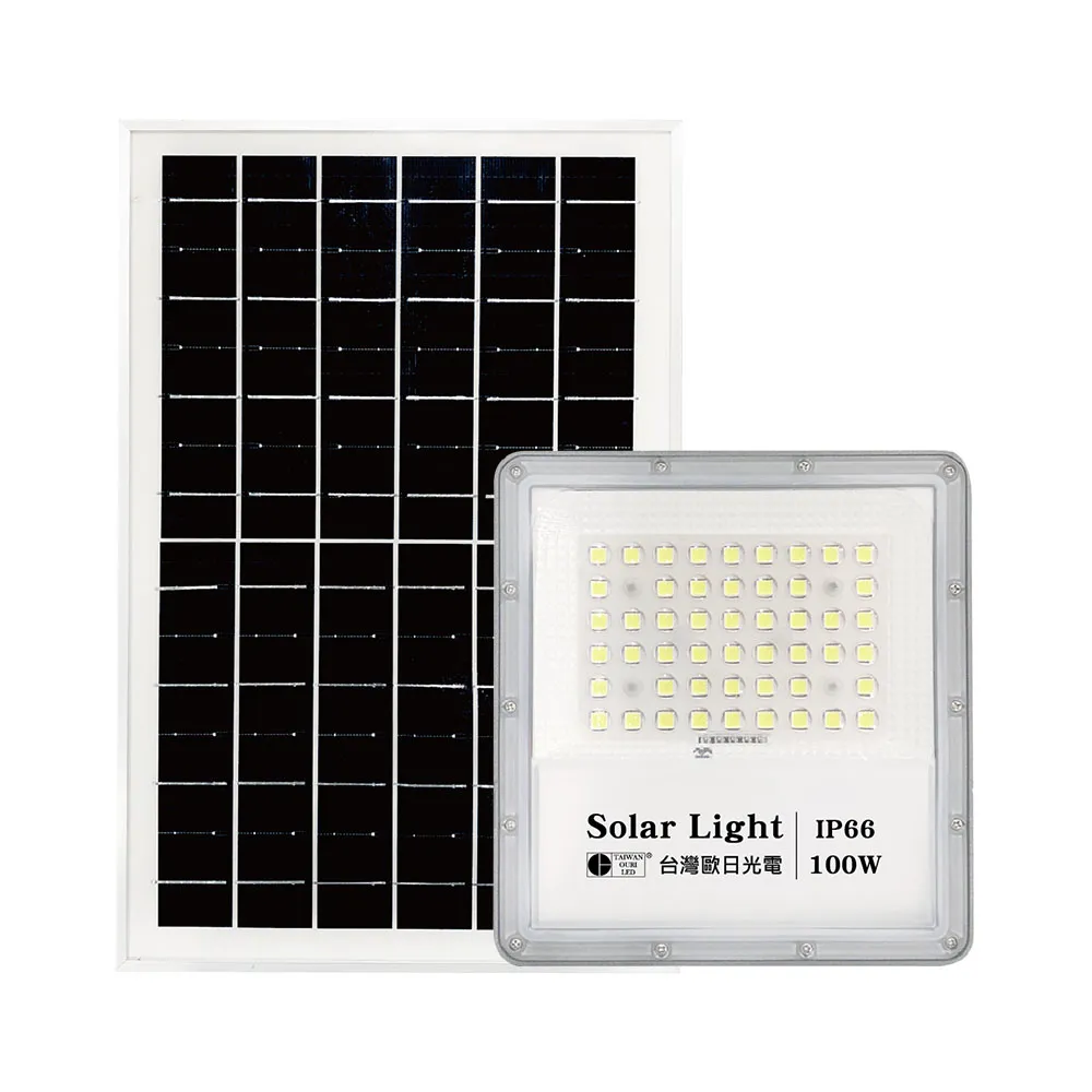 【台灣歐日光電】LED太陽能投射燈 工程款 100W 附遙控器(庭院燈 太陽能燈 光控 定時【FD100C】)