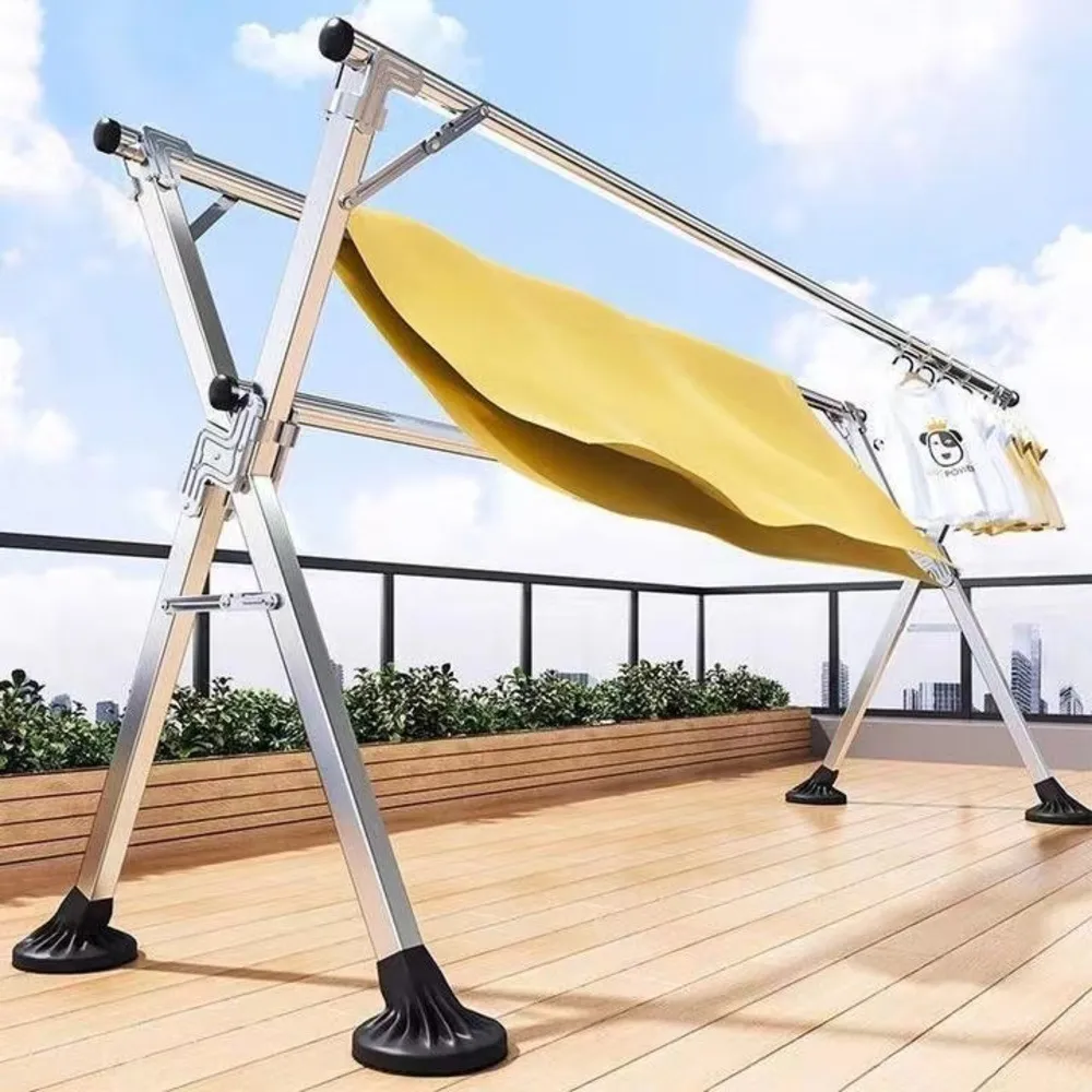 【Ashley House】升級改版高硬度整隻全不銹鋼X型三桿伸縮晾曬衣架-2.4米(晾衣架 曬衣桿 伸縮晾衣架 掛衣架)