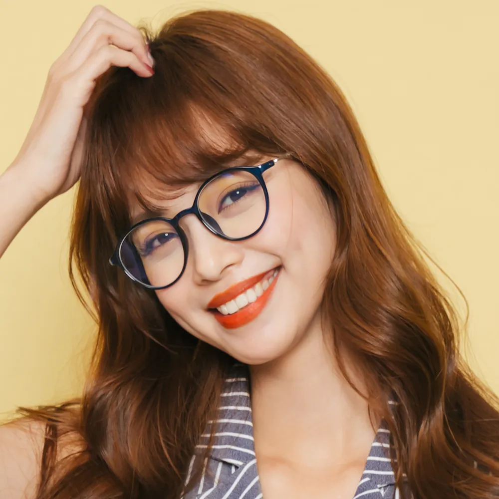 【ALEGANT】韓星時尚網紅復古水手藍TR90輕量圓框金屬鏡腳UV400濾藍光眼鏡(簡約造型潮流圓框濾藍光眼鏡)