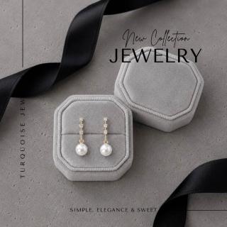 【Turquoise Jewelry】星露凝香|925純銀鍍4K金三鑽垂墜珍珠耳環/2色選(法式優雅/情人節送禮)