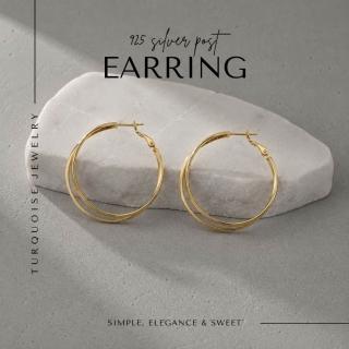 【Turquoise Jewelry】月軌交錯 925銀針雙環幾何4cm大圈耳環（顯臉小神器 / 俐落歐美都會感）