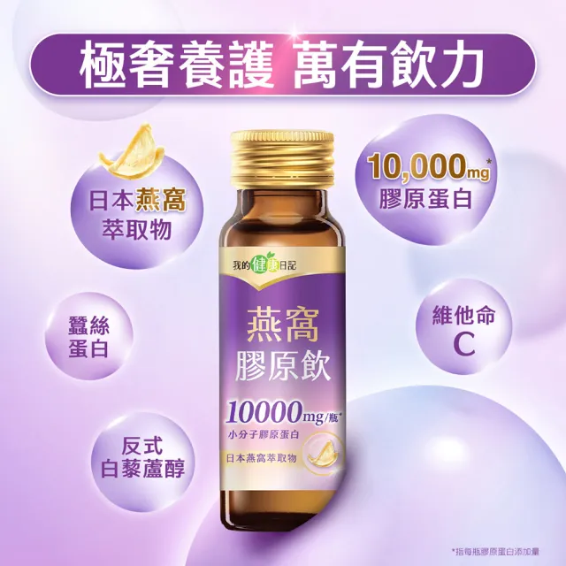 【我的健康日記】膠原飲3款任選(蜂王96入、燕窩96入、冰晶80入)(10000毫克小分子膠原蛋白)