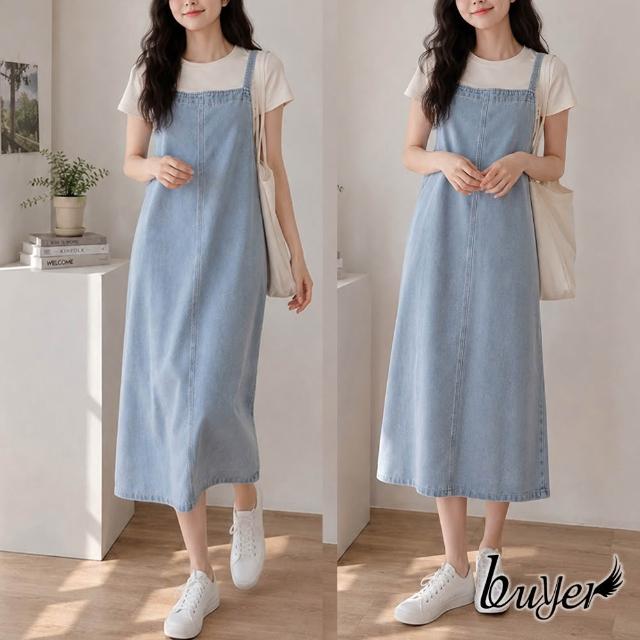 【buyer 白鵝】夏日悠閒 背心吊帶牛仔洋裝 淺藍