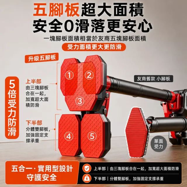【匠藝家居】進階加大加寬五腳墊 單槓 142-180公分+吊環 免打孔室內單槓 引體向上架 門上單槓 免釘免打孔