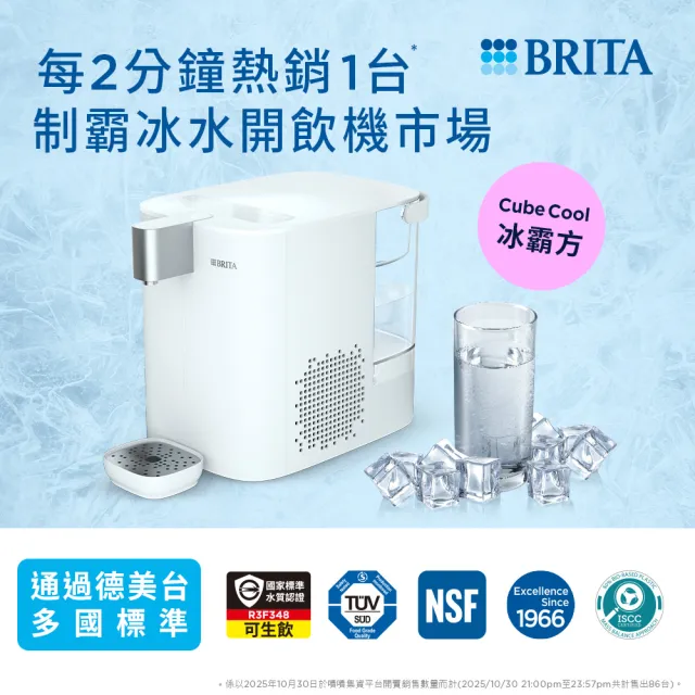 【BRITA】官方直營Cube Cool 冰霸方 瞬熱智能溫控冰溫熱 UVC滅菌開飲機(1機13芯)