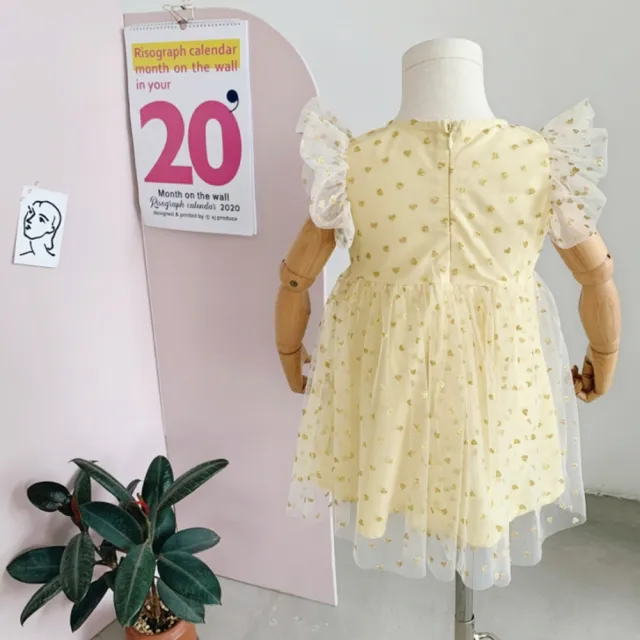 【橘魔法】亮片燙金小飛袖棉紗紗裙洋裝 女童 禮服 兒童 童裝 連身裙 澎澎裙 連身洋裝 連衣裙