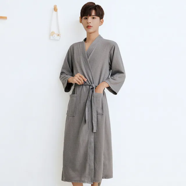【TLYS-J】薄款華夫格七分袖浴袍 情侶浴衣 吸水速乾成人浴袍 男女睡袍 居家睡衣 浴巾 酒店浴袍 毛巾衣